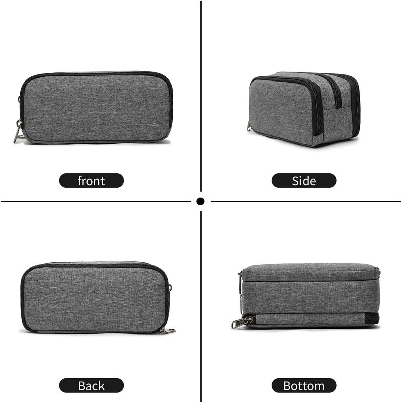Della Gao Big Capacity Pencil Case, Aesthetic Pencil Pouch with 3 Compartments Large Pencil Bag Nylon Storage Pen Bag Office Stationery Organizer for Women and Men - Grey - Image 5